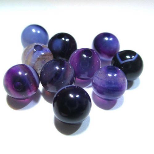 10 perles agate rayée nuances de violet 6mm 