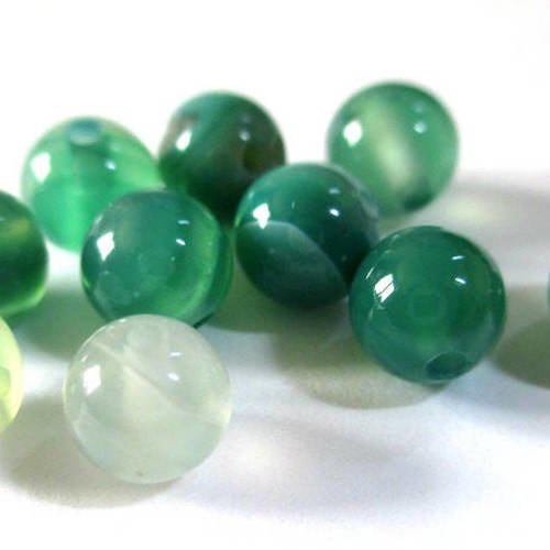 20 perles agate rayée nuances de vert 6mm 