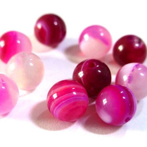 10 perles agate rayée nuances de rose 6mm 