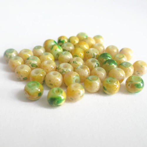 20 perles jaune tréfilé vert en verre peint 4mm 