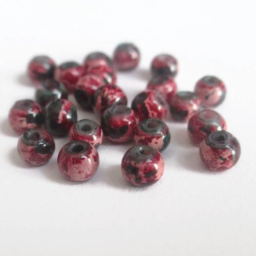 20 perles noir tréfilé rouge et rose en verre peint 4mm 