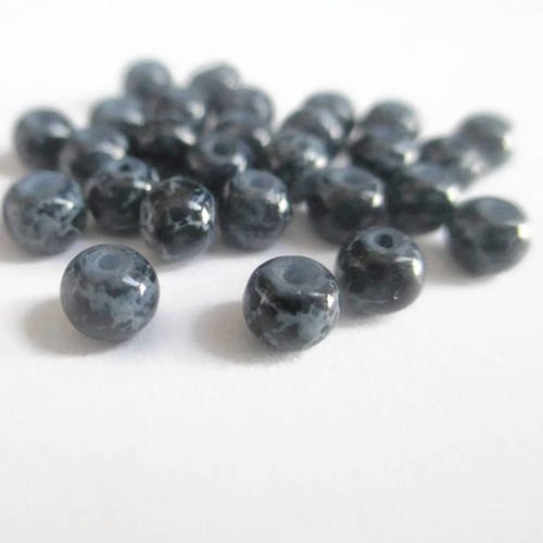 20 perles noir tréfilé gris en verre peint 4mm 