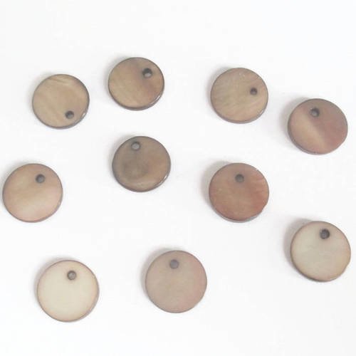 10 perles pendentifs nacre couleur marron 10mm 