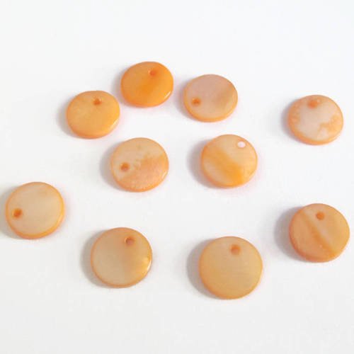 10 perles pendentifs nacre couleur orange 10mm 