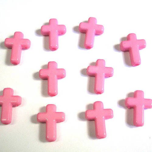 10 perles croix acrylique rose 16x12x4 mm