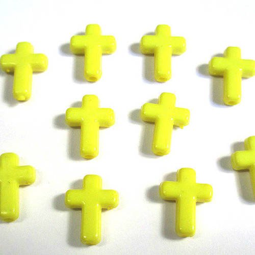 10 perles croix acrylique jaune 16x12x4mm