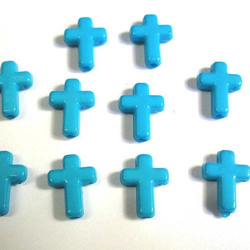 10 perles croix acrylique bleu  16x12x4 mm 