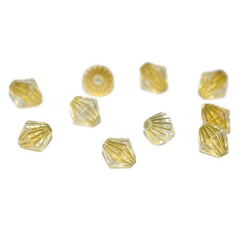 10 perles  toupies acrylique transparente rayé doré  8x8 mm 