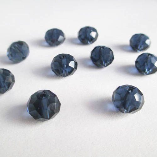 10 perles rondelle cristal irisé a facette couleur bleu foncé 8x10mm 