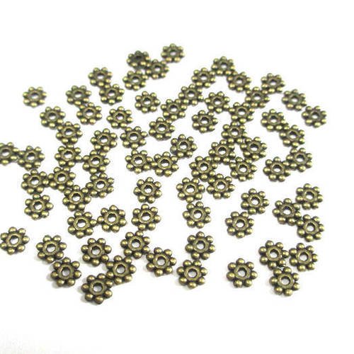50 perles intercalaire fleur en métal 4mm couleur bronze 