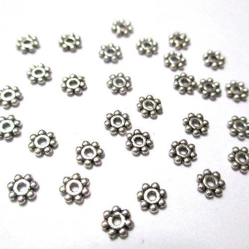 100 perles intercalaire fleur en métal 4mm couleur argenté 