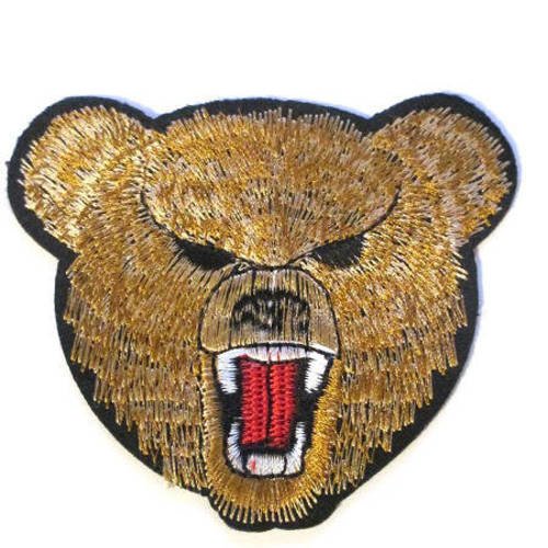 Écusson, patch embellissement applique thermocollant motif tête d'ours 7.5x8.5 cm 