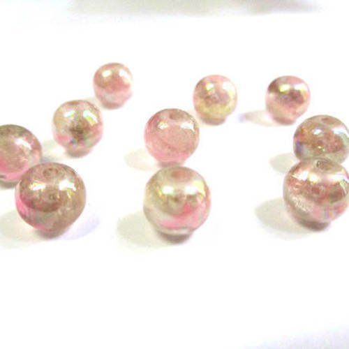 10 perles moucheté rose clair brillantes en verre  8mm (c-37) 