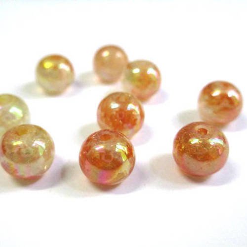 10 perles moucheté orange brillantes en verre  8mm (c-40) 