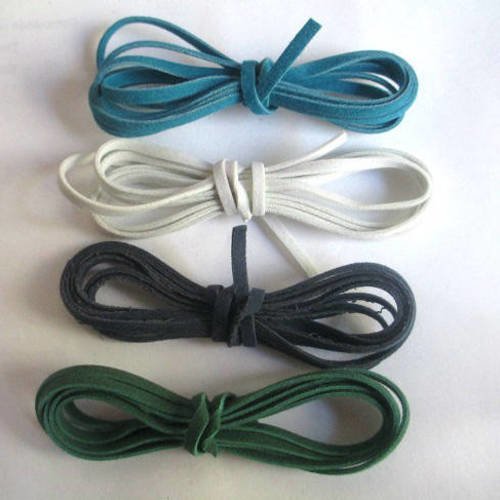 8 x 1m cordon de laine aspect daim couleur  blanc noir bleu et vert 