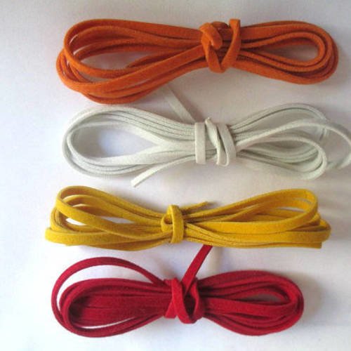 4 x 1m cordon de laine aspect daim couleur  blanc rouge jaune et orange 