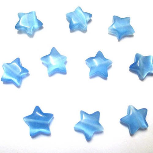 10 perles œil de chat forme étoile couleur bleu 10x10x3.5 mm 