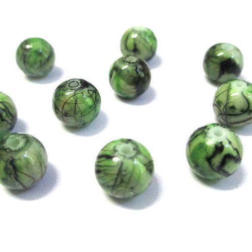 10 perles vert foncé tréfilé marron en verre peint 10mm 