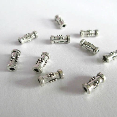 10 perles intercalaire  tube en métal 7mm couleur argenté 