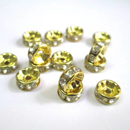 40 perles intercalaire rondelle doré  strass blanc  8mm 