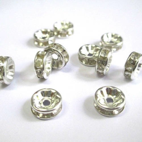 40 perles intercalaire rondelle strass blanc  8mm 