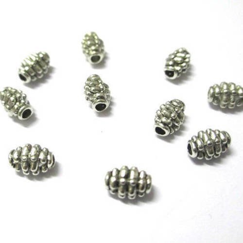 10 perles métal intercalaires couleur argent vielli 7x4mm 