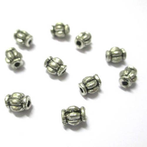 10 perles métal intercalaires couleur argent vielli 6x5mm 