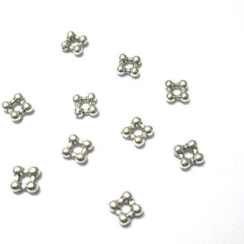 10 perles métal intercalaires fleur couleur argent 4.5mm 