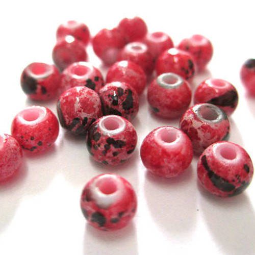 20 perles rouge  moucheté noir et blanc en verre peint 4mm (a-18) 
