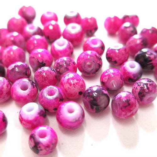 20 perles rose moucheté noir et blanc en verre peint 4mm (a-19) 
