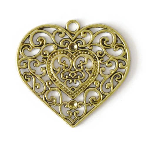 1 grande breloque pendentif coeur  couleur doré vieilli  breloque 54x57mm 