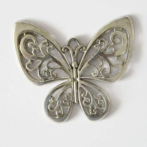 1 grande breloque pendentif motif papillon couleur argenté 48x57mm 