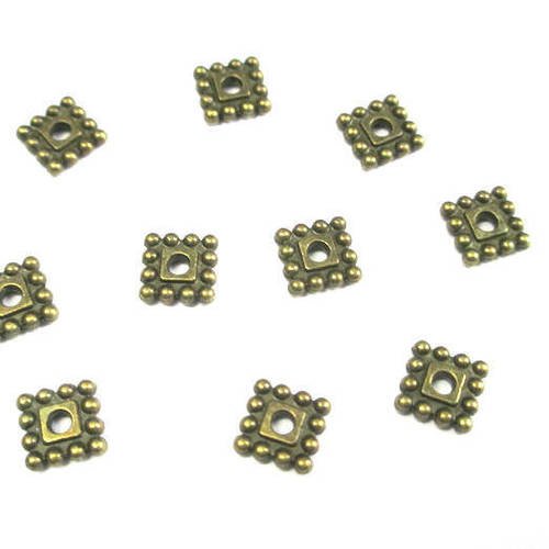 10 perles métal intercalaires carrés couleur bronze 7mm 