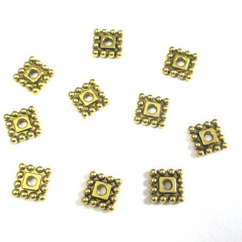 10 perles métal intercalaires carrés couleur doré vieilli 7mm 