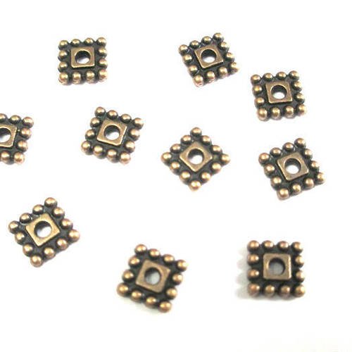 10 perles métal intercalaires carrés couleur cuivre 7mm 