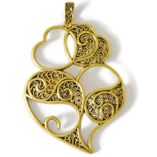 1 grande breloque pendentif motif coeur couleur doré 90x60mm 