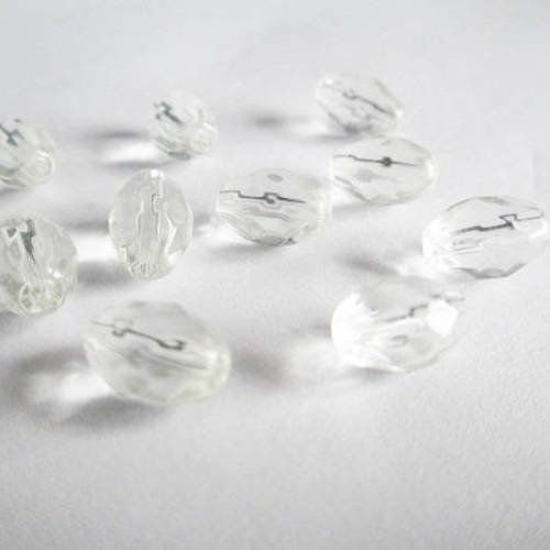10 perles en verre ovale à facette couleur transparent 11x8mm 