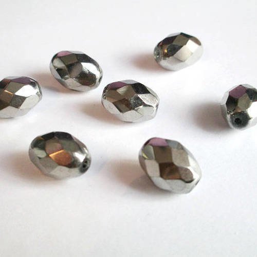 7 perles en verre ovale à facette gris 13x10mm 