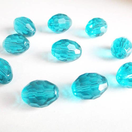 10 perles verre ovale à facette  bleu 16x12mm 