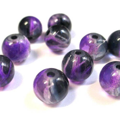 10 perles noir tréfilé violet translucide 10mm 