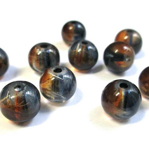 10 perles noir tréfilé marron translucide 10mm 