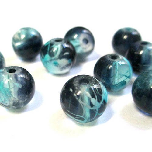 10 perles noir tréfilé bleu translucide 10mm 