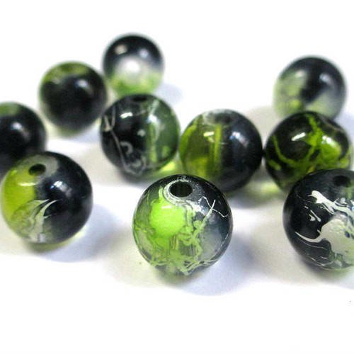 10 perles noir tréfilé vert translucide 10mm 