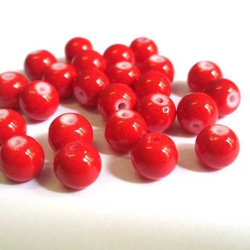 10 perles rouge en verre peint 8mm (r-51) 