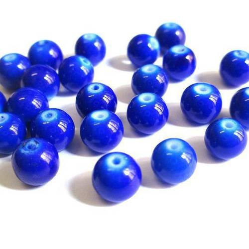 10 perles bleu foncé en verre peint 8mm (r-52) 