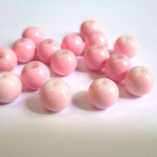 10 perles roses clair en verre peint 8mm (r-50) 