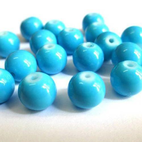 10 perles bleu en verre peint 8mm (r-48) 