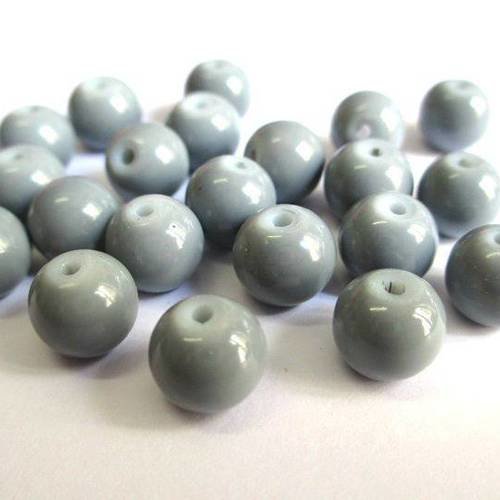 10 perles grises en verre peint 8mm (r-46) 