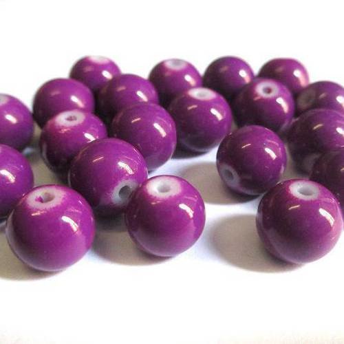 10 perles prune en verre peint 8mm (r-49) 