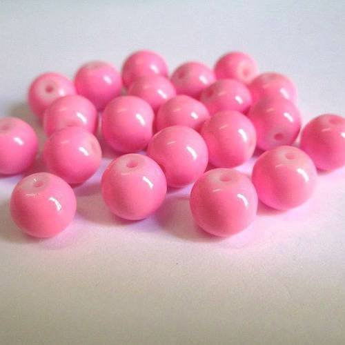 10 perles roses bonbon en verre peint 8mm (r-20) 